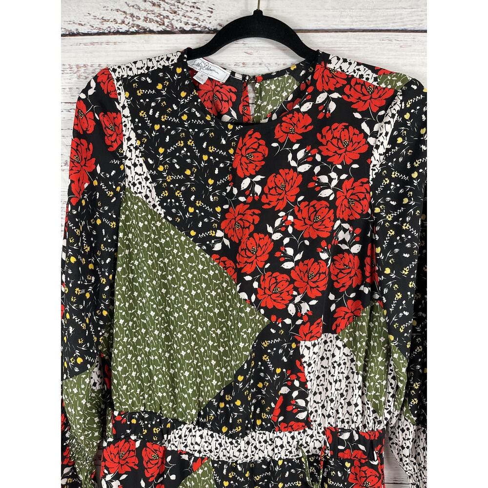 Libby Edelman Dress Women's SZ S Multi Patchwork Floral Boho Midi Long Sleeve Be - Picture 4 of 11